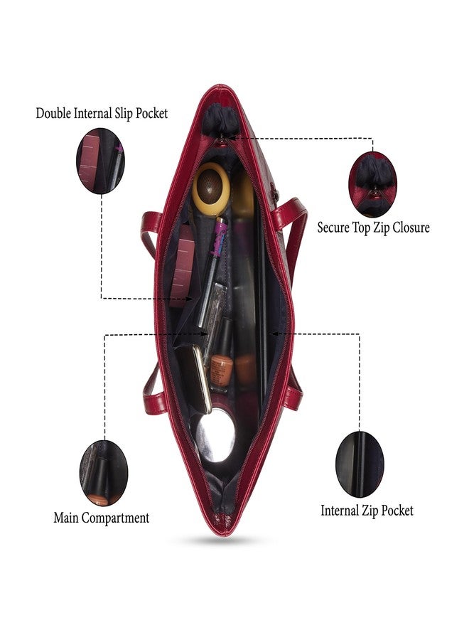 كابريس حقيبة حمل كبيرة من كابريس تكساس للنساء، متوافقة مع أجهزة الكمبيوتر المحمولة مقاس 15.6 بوصة | أنيقة ومتينة وواسعة مع جيوب متعددة وجيب خلفي بسحاب للعمل والسفر والاستخدام اليومي (لون أحمر كرزي) - Image 4